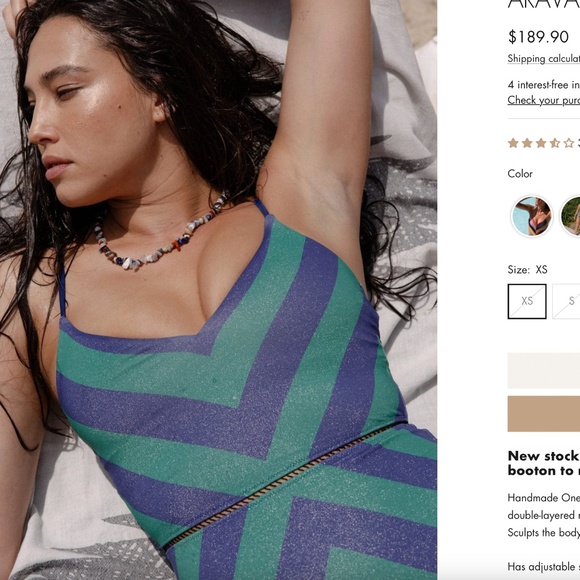 Biliblond Swimsuit, Arava Stripes Navy Green, M, NWT - Picture 3 of 6